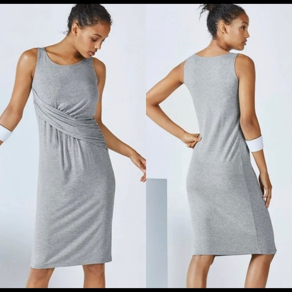 Fabletics Retta Women’s Gray Midi Dress M Medium Sleeveless Crossover Waist - Picture 9 of 9
